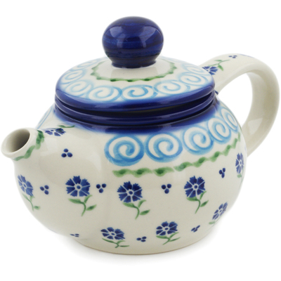 Polish Pottery Tea Pot with Sifter 19 oz Blue Bursts