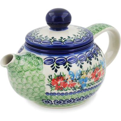 Polish Pottery Tea Pot with Sifter 19 oz Ring Of Flowers UNIKAT