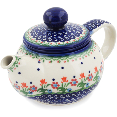 Polish Pottery Tea Pot with Sifter 19 oz Spring Flowers