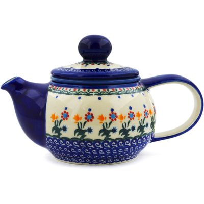Polish Pottery Tea Pot with Sifter 22 oz Spring Flowers UNIKAT
