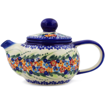 Polish Pottery Tea Pot with Sifter 22 oz Starburst Garland UNIKAT