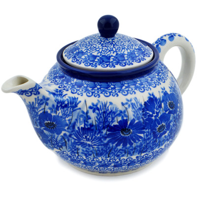 Polish Pottery Tea Pot with Sifter 27 oz Dreams In Blue UNIKAT
