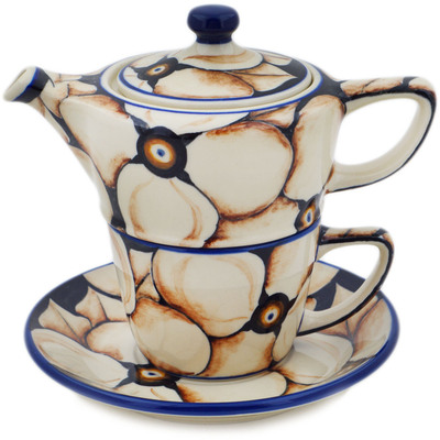 Polish Pottery Tea Set for One 13 oz Autumn Poppies UNIKAT