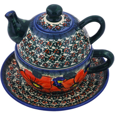 Polish Pottery Tea Set for One 13 oz French Bouquet UNIKAT