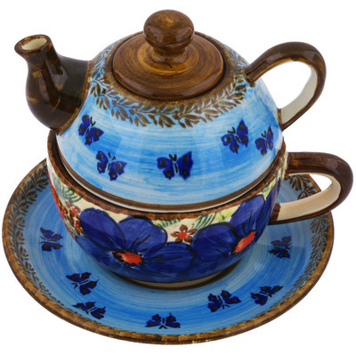 Polish Pottery Tea Set for One 13 oz Fresh Air UNIKAT