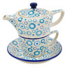 Polish Pottery Tea Set for One 13 oz Groovy Blues UNIKAT