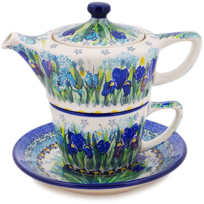 Polish Pottery Tea Set for One 13 oz Iris Field UNIKAT