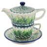 Polish Pottery Tea Set for One 13 oz Leafy Garden UNIKAT