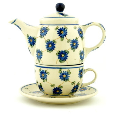 Polish Pottery Tea Set for One 17 oz Aster Trellis