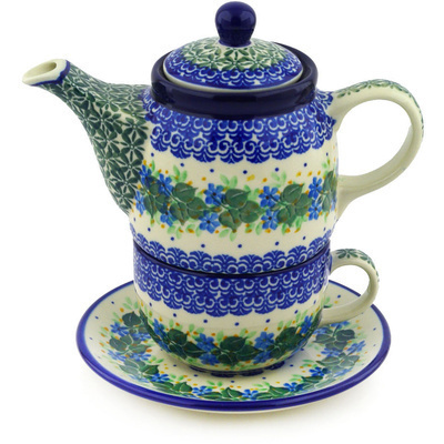 Polish Pottery Tea Set for One 17 oz Aster Wreath