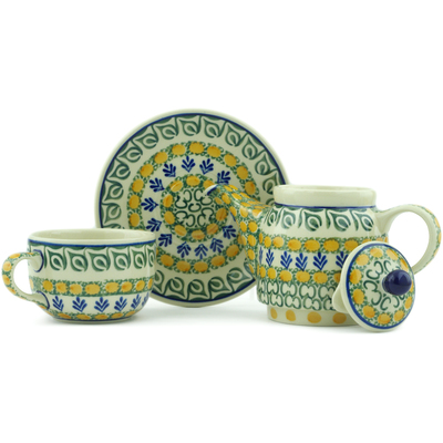 Polish Pottery Tea Set for One 17 oz Autumn Wheatfields
