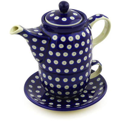 Polish Pottery Tea Set for One 17 oz Blue Eyes