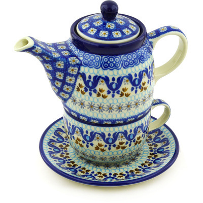 Polish Pottery Tea Set for One 17 oz Blue Ice
