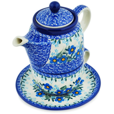 Polish Pottery Tea Set for One 17 oz Blue Joy