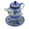 Polish Pottery Tea Set for One 17 oz Blue Pansy