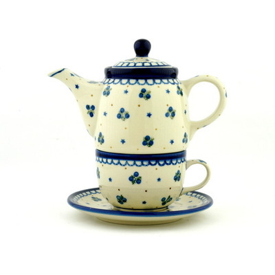 Polish Pottery Tea Set for One 17 oz Blueberry Stars