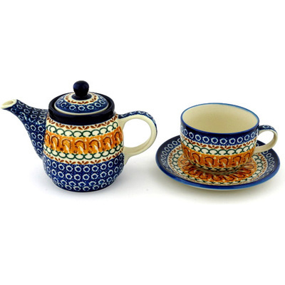 Polish Pottery Tea Set for One 17 oz Buena Vista