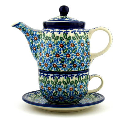 Polish Pottery Tea Set for One 17 oz Cactus UNIKAT