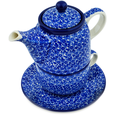 Polish Pottery Tea Set for One 17 oz Choppy Waters