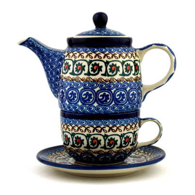 Polish Pottery Tea Set for One 17 oz Fiddle Faddle