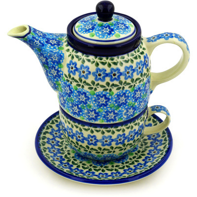 Polish Pottery Tea Set for One 17 oz Flower Power