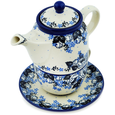 Polish Pottery Tea Set for One 17 oz Flowers At Dusk