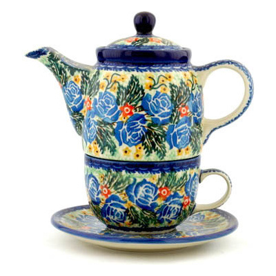 Polish Pottery Tea Set for One 17 oz Garden Divinity UNIKAT