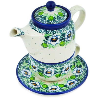 Polish Pottery Tea Set for One 17 oz Green Flora
