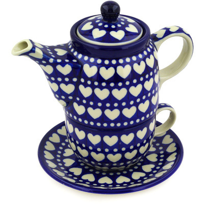 Polish Pottery Tea Set for One 17 oz Heart To Heart
