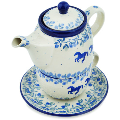 Polish Pottery Tea Set for One 17 oz Horse Gallop
