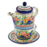 Polish Pottery Tea Set for One 17 oz Hummingbird Meadow UNIKAT