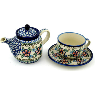Polish Pottery Tea Set for One 17 oz Lancaster Rose