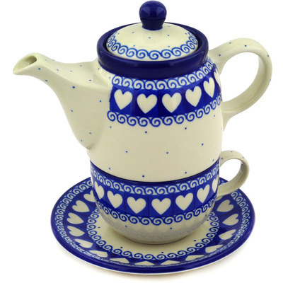 Polish Pottery Tea Set for One 17 oz Light Hearted