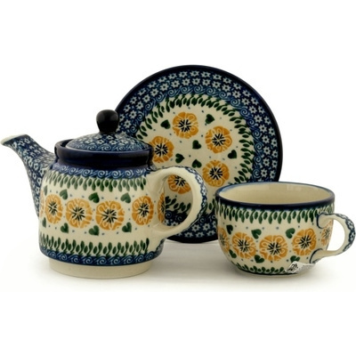 Polish Pottery Tea Set for One 17 oz Marigold Morning
