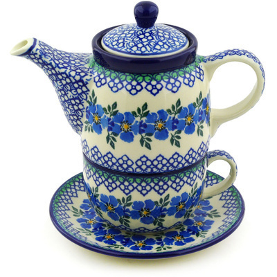 Polish Pottery Tea Set for One 17 oz Morning Glory