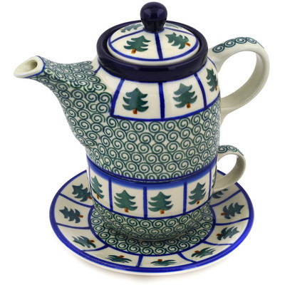 Polish Pottery Tea Set for One 17 oz Perky Pine