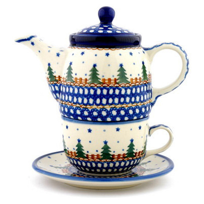 Polish Pottery Tea Set for One 17 oz Pocono Pines