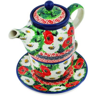 Polish Pottery Tea Set for One 17 oz Polish Summer UNIKAT