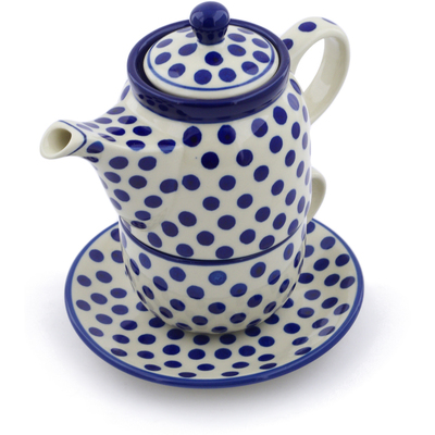 Polish Pottery Tea Set for One 17 oz Polka Dot Delight