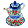 Polish Pottery Tea Set for One 17 oz Red Pansy