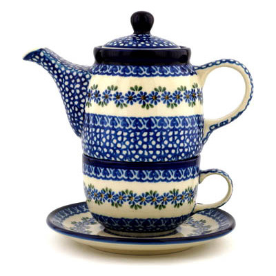 Polish Pottery Tea Set for One 17 oz Wildflower Garland