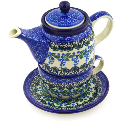 Polish Pottery Tea Set for One 17 oz Wisteria