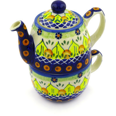 Polish Pottery Tea Set for One 19 oz Sunflower Power UNIKAT
