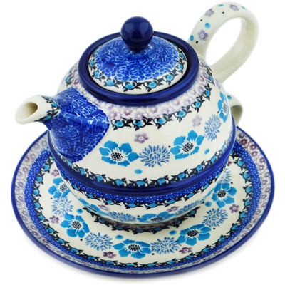 Polish Pottery Tea Set for One 22 oz Blooming Blues