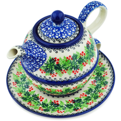 Polish Pottery Tea Set for One 22 oz Blooming Rowan