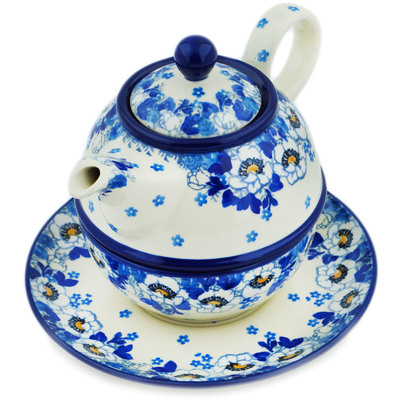 Polish Pottery Tea Set for One 22 oz Blue Spring