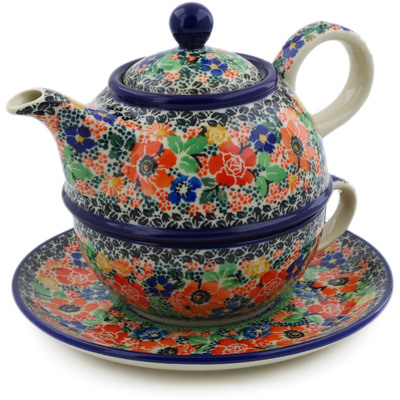 Polish Pottery Tea Set for One 22 oz Bountiful Basket UNIKAT