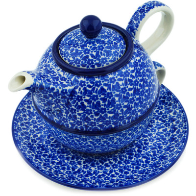 Polish Pottery Tea Set for One 22 oz Choppy Waters