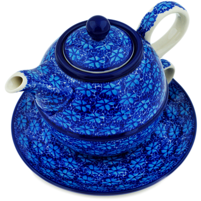 Polish Pottery Tea Set for One 22 oz Deep Into The Blue Sea