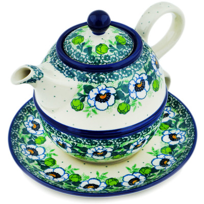 Polish Pottery Tea Set for One 22 oz Green Flora